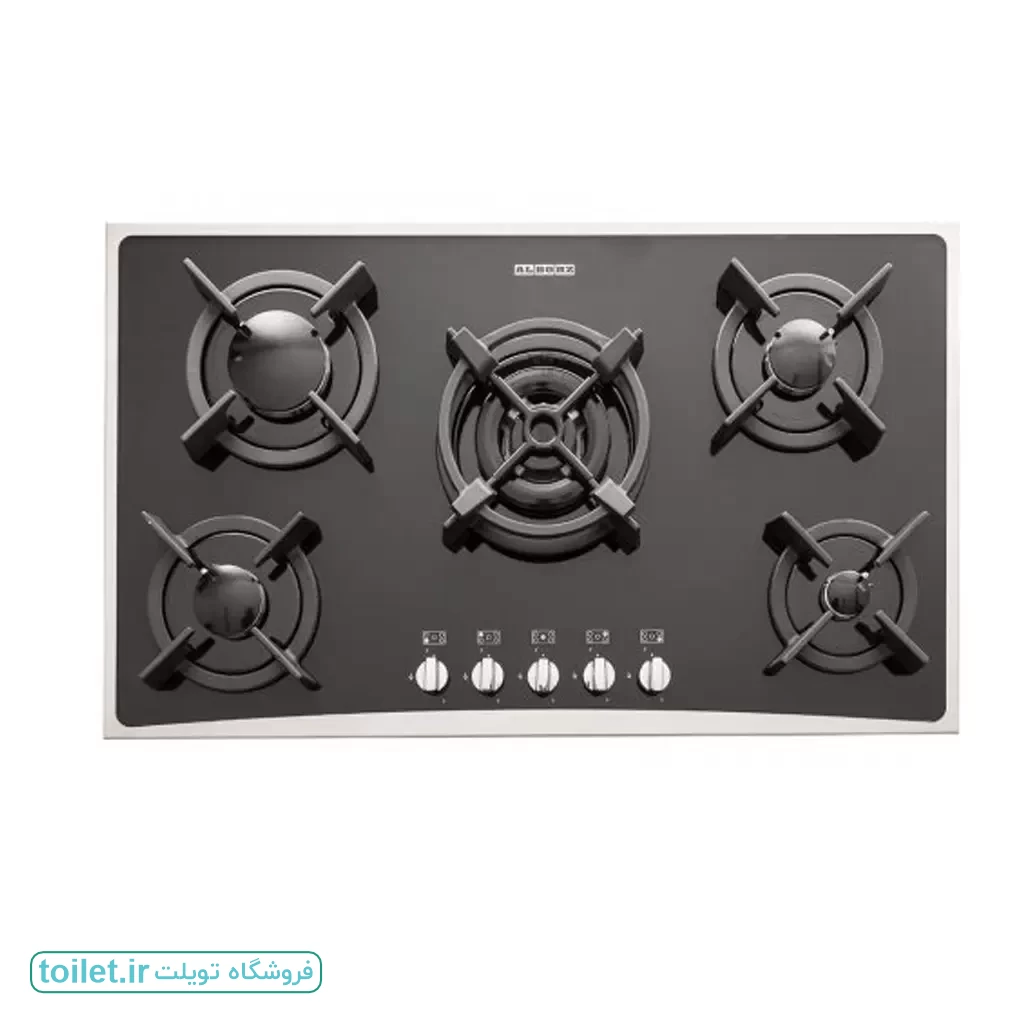 اجاق گاز پنج شعله شیشه ای استیل البرز مدل G5904 مشکی اجاق گاز پنج شعله شیشه ای استیل البرز مدل G5904 مشکی